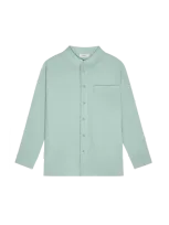 Pangaia Dna Aloe Linen Collared Long Sleeve Shirt In Eucalyptus Blue