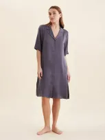 Papinelle Audrey Silk Short Sleeve Nightshirt In Slate