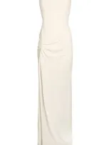 Paris Georgia Ruth Draped Slinky Knit Maxi Dress In Ivory