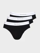 Paul Smith Cotton Stretch Contrast Waistband Briefs, Pack Of 3 In Black