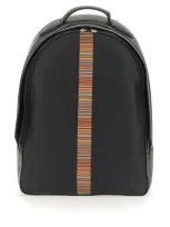 Paul Smith Signature Stripe Leather Backpack In Black