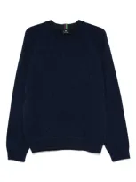 Paul Smith Merino Wool Crewneck Sweater With Brushed Effect In Blue