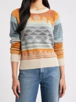 Pendleton Jacquard Cotton Crewneck Sweater In Rust/blue Multi