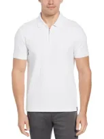 Perry Ellis Men's Slim-fit Ribbed-knit 1/4-zip Polo Shirt In Bright White