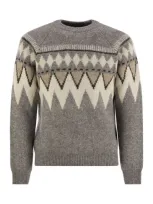 Peserico Jacquard Jersey In Alpaca, Cotton And Wool In Grey