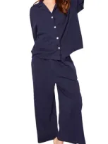 Petite Plume Olivia Wide Leg Pima Cotton Pajamas In Navy