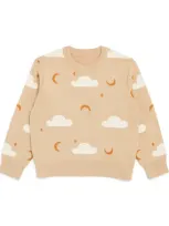 Petite Revery Kids' Moon And Clouds Sweater In Beige