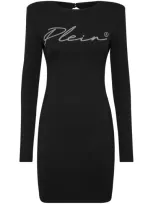 Philipp Plein Crystal-embellished Logo Minidress In Black