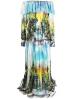 Philipp Plein Hawaii Pleated Maxi Dress In Multi