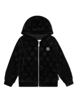 Philipp Plein Junior Kids' Logo-embellished Zipped Hoodie In Black