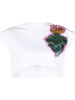 Philipp Plein Love Tattoo Cropped T-shirt In White