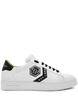 Philipp Plein Lo-top Leather Sneakers In White