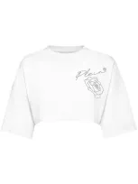 Philipp Plein Roses Cropped T-shirt In "01 White"