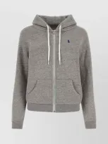 Polo Ralph Lauren Logo Embroidered Zipped Drawstring Hoodie In Grey