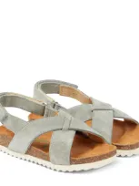 Pom D'api Kids' Groot Cross Suede Sandals In Gray