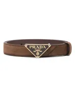 Prada Enamel Triangle-logo Belt In Brown