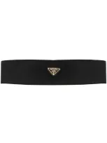 Prada Gold Logo Hairband In Nero 1