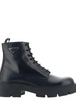 Prada Lace-up Boots In Black