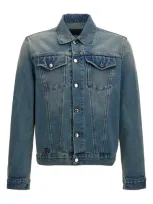 Prada Enamelled-triangle Classic Denim Jacket In Blue