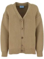 Prada Triangle-logo Oversized Cardigan In Beige