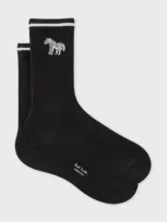 Ps By Paul Smith Black Zebra Logo Ribbed Socks