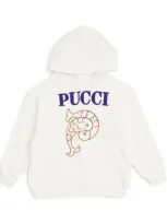 Pucci Junior Kids' Embroidered Logo Hoodie In Ivory