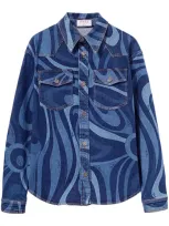 Pucci Marmo-print Denim Shirt In Blue