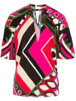 Pucci Vivara-print V-neck Blouse In Black