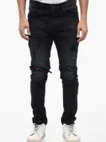 Purple Solid Color Slim Fit Distressed Jeans 16cm In Black