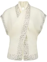 Rabanne Crystal-embellished Wrap-design Crepe Top In Neutrals