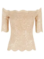 Rabanne Sequined Dentelle Brodé Top In Nude