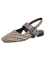 Rag & Bone Astra Houndstooth Buckle Slingback Ballerina Flats In Tan Multi