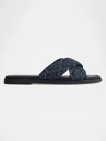 Rag & Bone Geo Denim Crisscross Slide Sandals In Karinaqltd