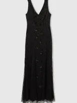 Raishma Embellished Mesh Black Maxi Dress