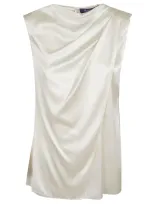 Ralph Lauren Draped Satin Top Asymmetric Detail In White