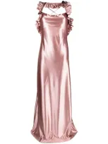 Rayane Bacha Iris Satin Ruffled Maxi Dress In Pink