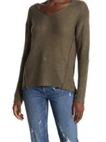 Rdi V-neck Elbow Patch Tunic Sweater In Drabtonal