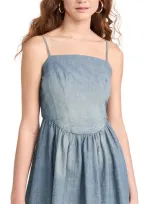 Re/done + Net Sustain + Pamela Anderson Organic Cotton-chambray Mini Dress In Paradise Cove