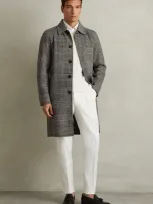 Reiss Black/white Chaplin Checked Wool-blend Car Coat