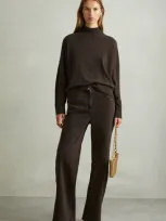 Reiss Chocolate Wool Blend Funnel Neck Jumper