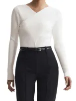 Reiss Ivory Heidi Knitted Wrap Long Sleeve Top