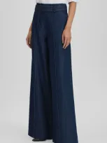 Reiss Lianna Belted Wide-leg Mid-rise Denim Jeans In Dark Blue