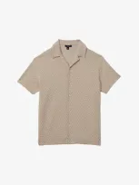 Reiss Mens Oatmeal Jono Zig-zag Short-sleeve Stretch-woven Shirt