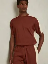 Reiss Rust Red/off White Canyon Oversized Plisse Crew Neck T-shirt