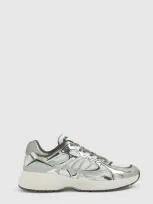 Reiss Silver/green Nubuck And Mesh Trainers