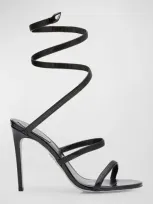 René Caovilla Juniper Leather Snake-wrap Stiletto Sandals In Black