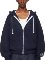 Rice Nine Ten Navy Hand Knitted Zip Hoodie