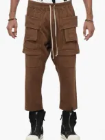 Rick Owens Heavy Cotton Cargo Cropped Pants In Brown