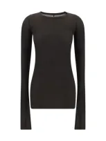 Rick Owens Ribbed Crew Neck Long Sleeve Top In Dark Dust