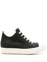 Rick Owens Mid-top Waxed-leather Sneakers In Black